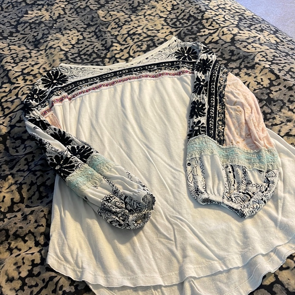 Free People embroidered mixed material shirt